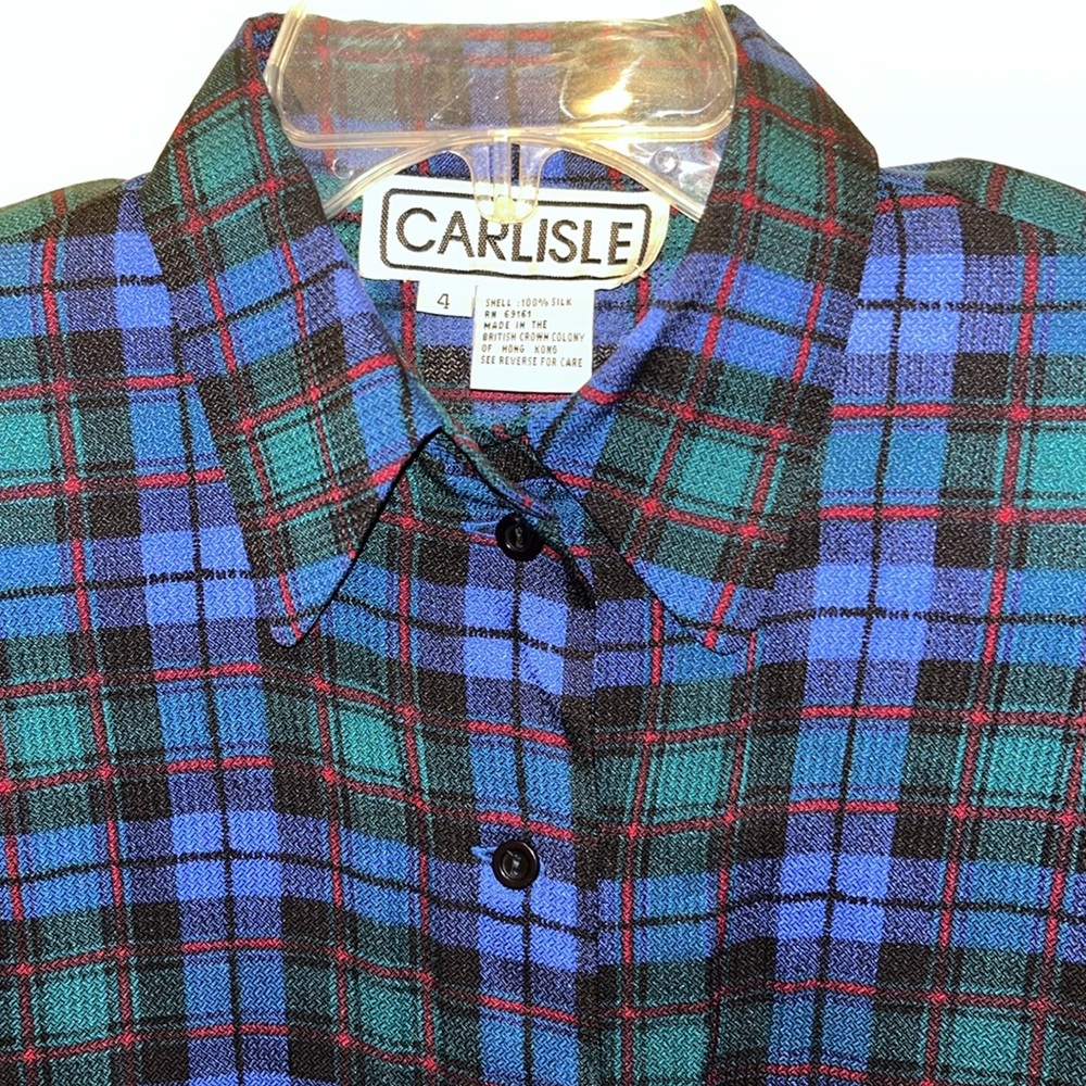 Vintage Silk Plaid Blouse with shoulder pads - Picture 3 of 6